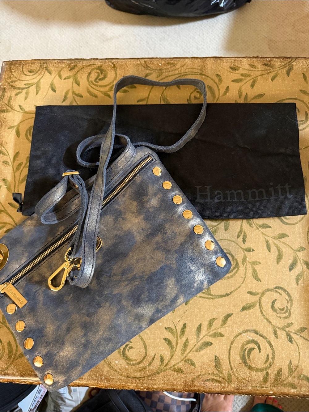 Hammitt Distressed Blue Crossbody Bag with Gold Studs